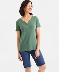 Style Co Womens Short Sleeve Cotton Henley Top Pxs 4x Exclusively At Macys