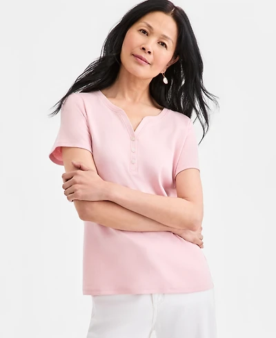 Style & Co Petite Cotton Henley Short-Sleeve T-Shirt, Exclusively at Macy's