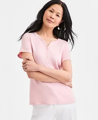 Style & Co Petite Cotton Henley Short-Sleeve T-Shirt, Exclusively at Macy's