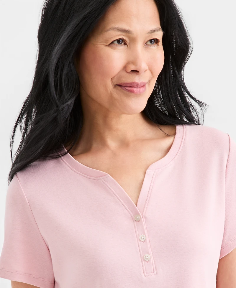 Style & Co Petite Cotton Henley Short-Sleeve T-Shirt, Exclusively at Macy's
