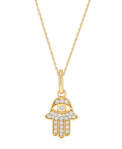 Macy's Diamond Hamsa Hand Pendant Necklace (1/10 ct. t.w.) in 14k Yellow Gold Plated Over Sterling Silver