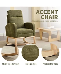 Streamdale Furniture Teddy Rocking Chair with Wood Legs & Side Pocket