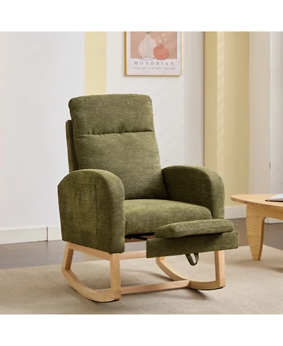 Streamdale Furniture Teddy Rocking Chair with Wood Legs & Side Pocket