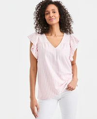 Style & Co Women's Printed V-Neck Flutter-Sleeve Top, Macy's Exclusive