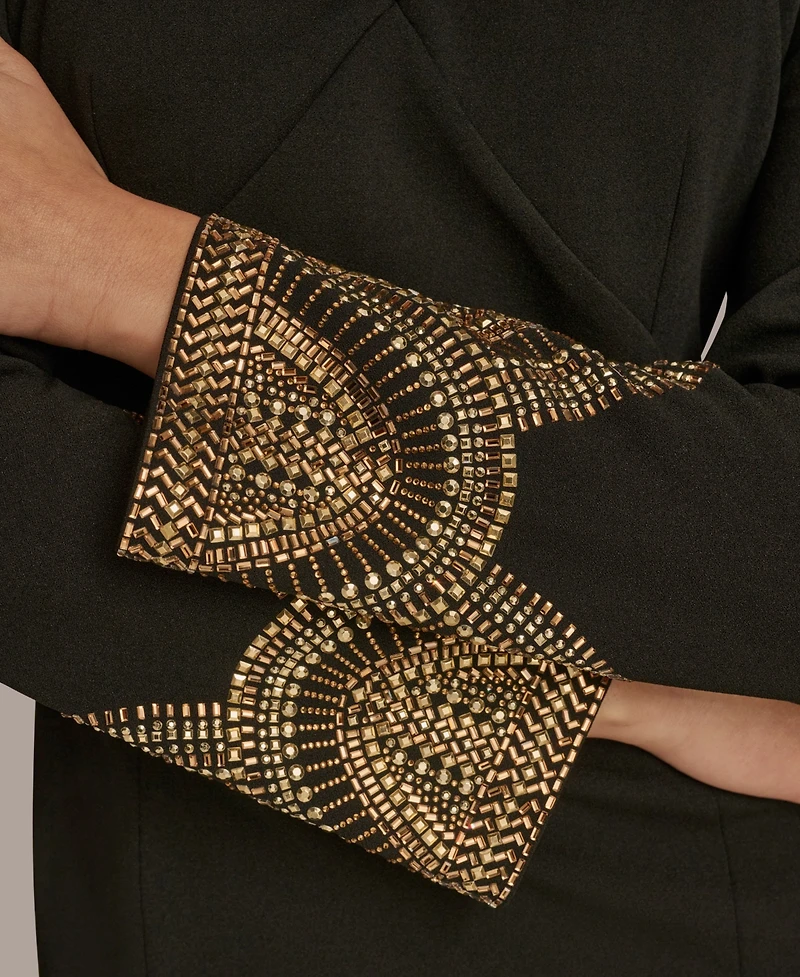 Donna Karan New York Women's Long Sleeve V-neck Hot Fix Sheath Midi Dress