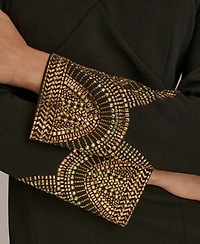 Donna Karan New York Women's Long Sleeve V-neck Hot Fix Sheath Midi Dress