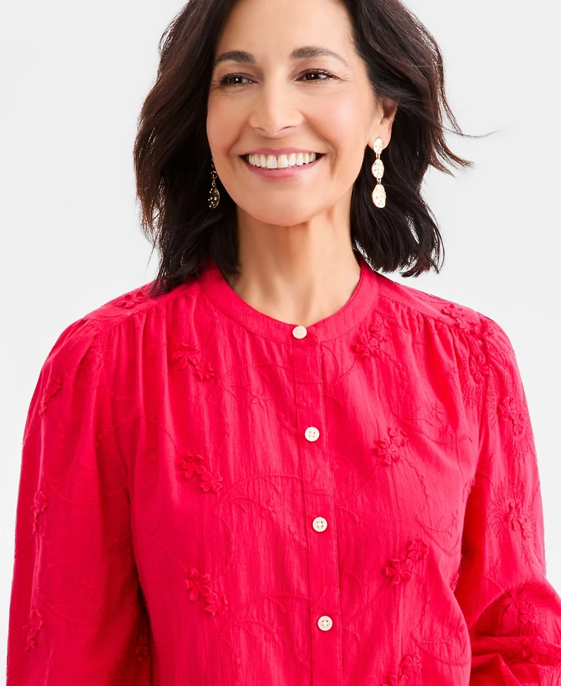 Style & Co Petite Crewneck Embroidered Detail Top, Macy's Exclusive