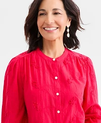 Style & Co Petite Crewneck Embroidered Detail Top, Macy's Exclusive