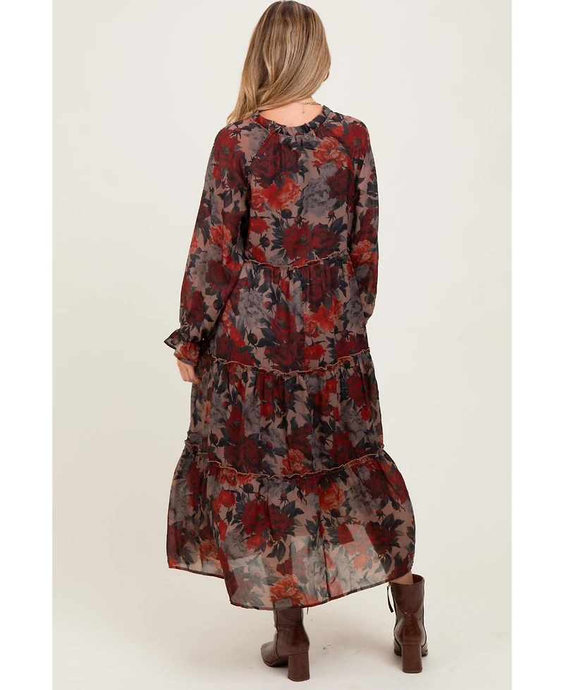 Pinkblush Maternity Floral Chiffon Ruffle Tiered Midi Dress