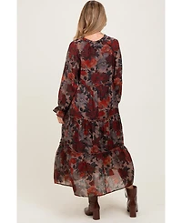 Pinkblush Maternity Floral Chiffon Ruffle Tiered Midi Dress