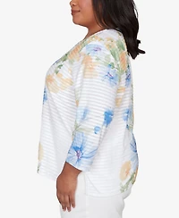 Alfred Dunner Plus Classic Placed Floral Stripe Top