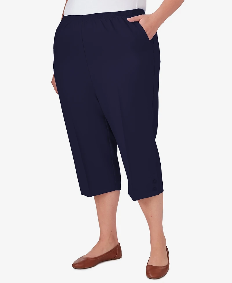Alfred Dunner Plus Classic Button Hem Gathered Waistband Capri Pants