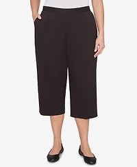 Alfred Dunner Plus Classic Solid Twill Button Hem Capri Pants