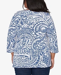 Alfred Dunner Plus Classic Paisley Swirl SharkBite Hem Top with Necklace