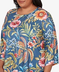 Alfred Dunner Plus Classic Floral Print Pointed Hem Top with Necklace
