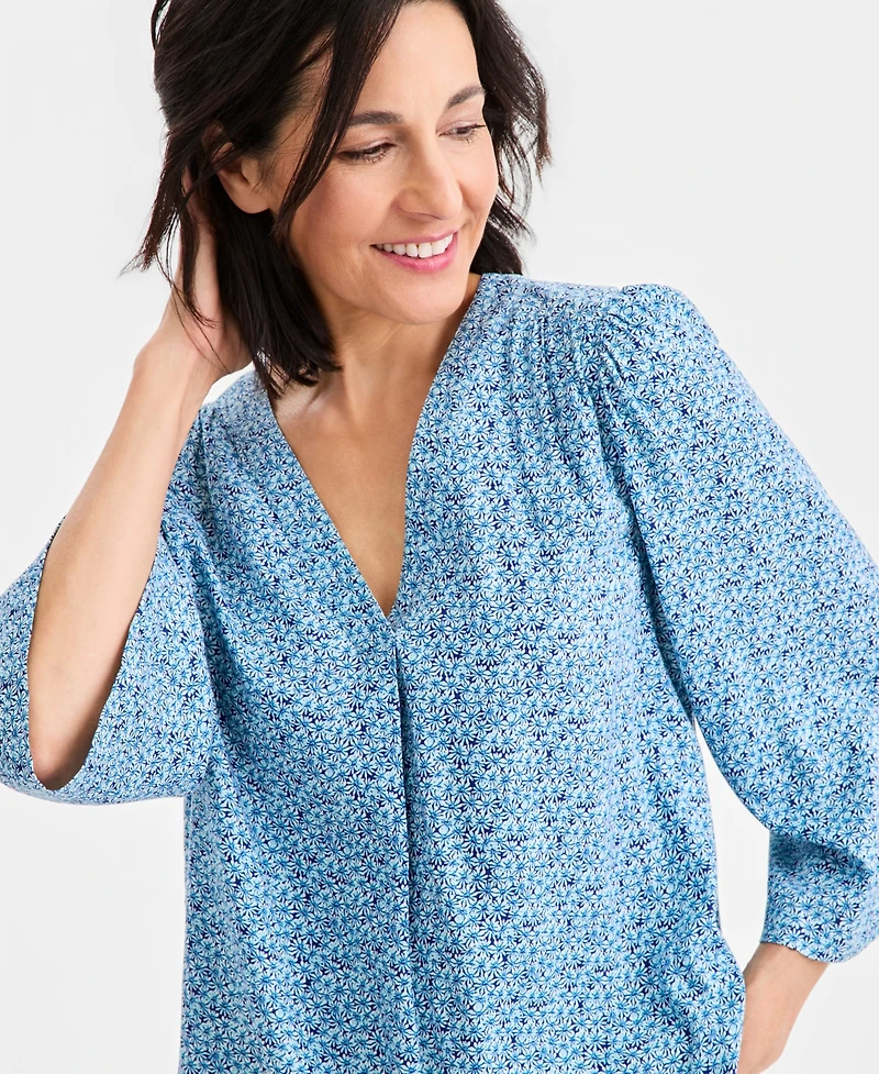 Style & Co Women's Printed V-Neck 3/4-Sleeve Top, Macy's Exclusive