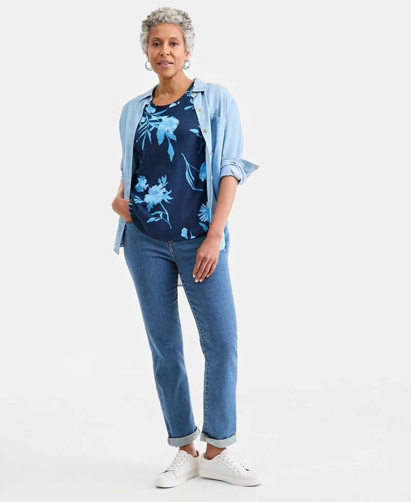 Style & Co Women's Printed Short-Sleeve Crewneck T-Shirt, Macy's Exclusive