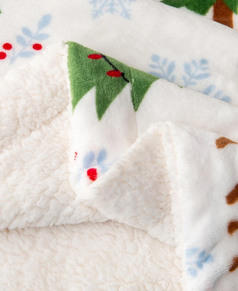 Linery & Co. Velvet Plush Fleece Reversible Sherpa Christmas Throw