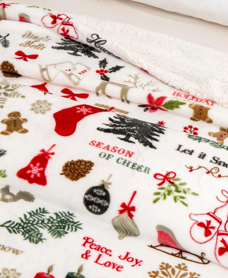 Linery & Co. Velvet Plush Fleece Reversible Sherpa Christmas Throw