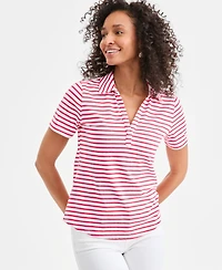 Style & Co Petite Striped Polo Collared Neck T-Shirt, Macy's Exclusive