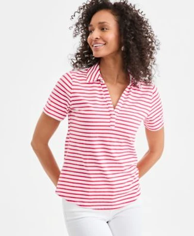 Style Co Womens Striped Short Sleeve Polo Shirt Macys Exclusive