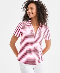 Style Co Womens Striped Short Sleeve Polo Shirt Macys Exclusive