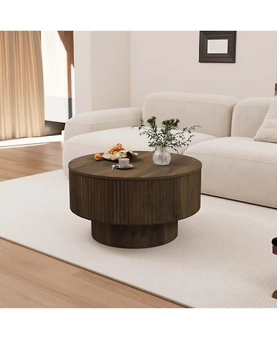 Streamdale Furniture Modern Circular Coffee Table with Storage (Walnut)