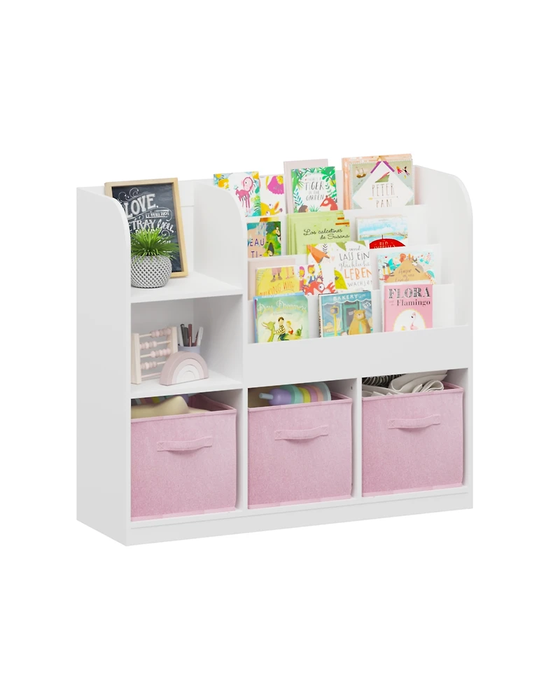 Streamdale Furniture Kids Bookcase with Fabric Drawers - White/Pink