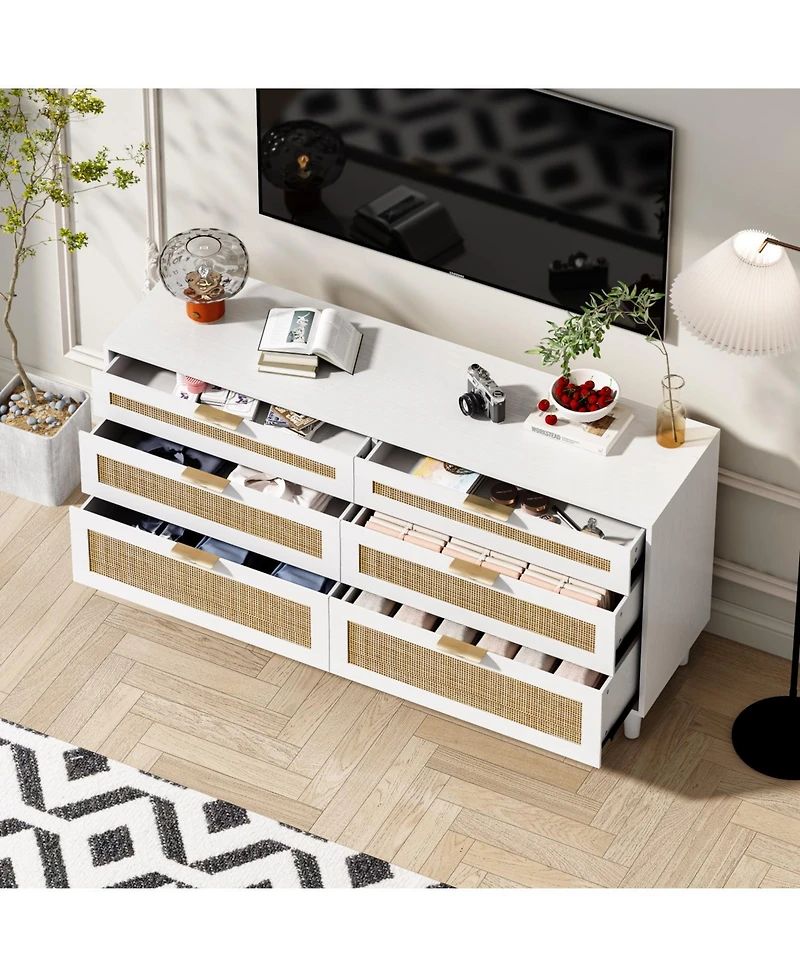 Streamdale 6-Drawer Rattan Dresser with Metal Handle