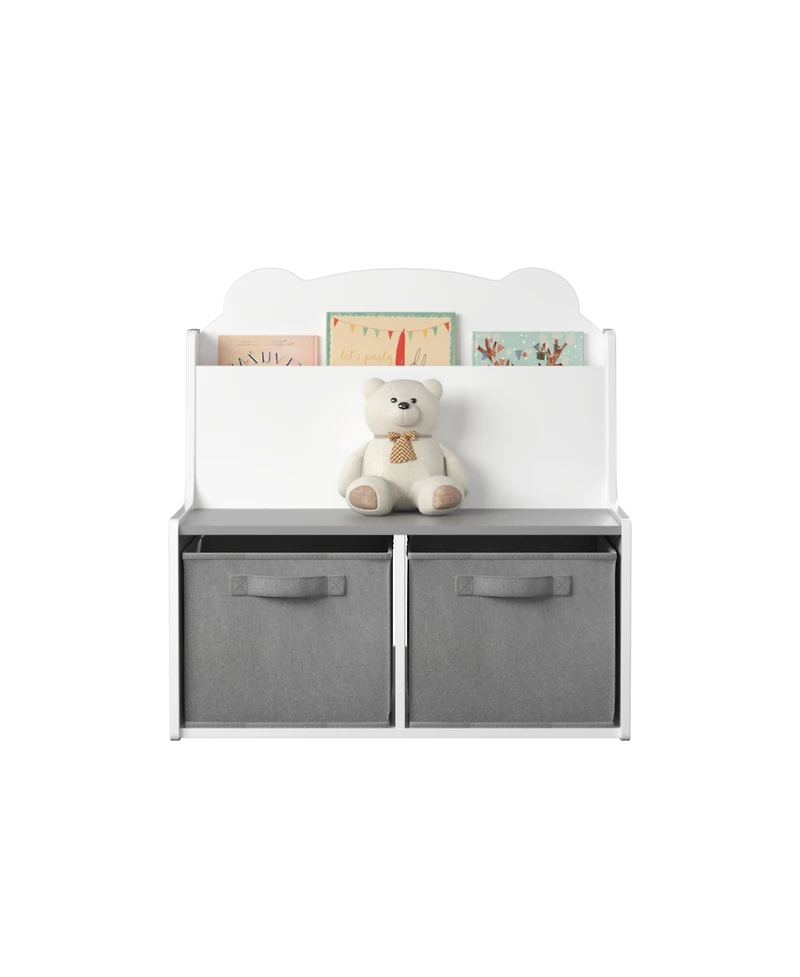 Streamdale Furniture Kids Bookshelf with Storage Bins - Bear Design, White & Gray