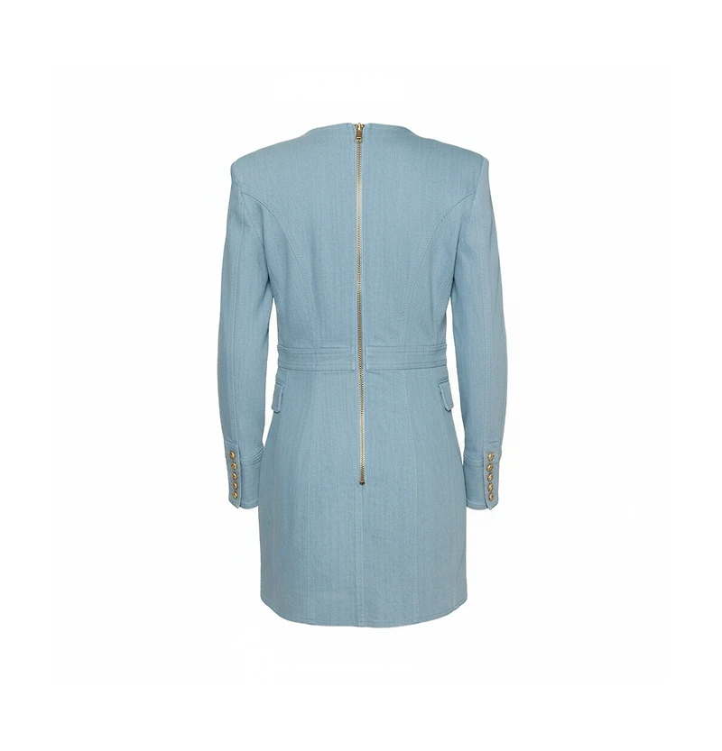 Pre-Owned Balmain Women's Blue Denim Double Breasted Mini Dress