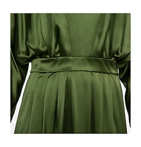 Pre-Owned Balmain Women's Green Silk Satin Pleated Front Slit Detail Maxi Dress