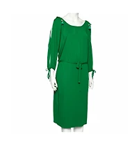 Pre-Owned Roberto Cavalli Women's Green Jersey Cold Shoulder Tassel Tie Detailed Belted Dress