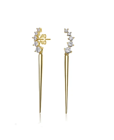Elegant Waterfall Spike Dangle Earrings 14k Yellow Gold Plating with Green & Cubic Zirconia