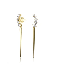 Elegant Waterfall Spike Dangle Earrings 14k Yellow Gold Plating with Green & Cubic Zirconia