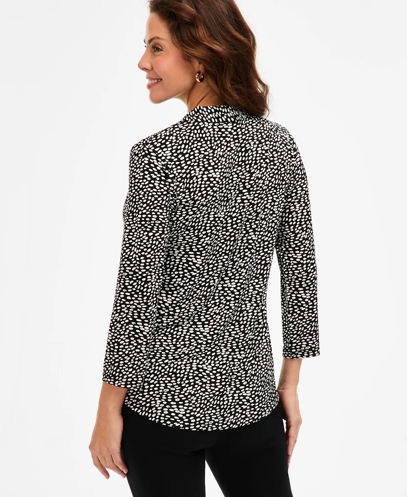 Jm Collection Women's Printed 3/4 Sleeve V-Neck Knit Top, Macy's Exclusive