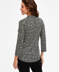 Jm Collection Women's Printed 3/4 Sleeve V-Neck Knit Top, Macy's Exclusive