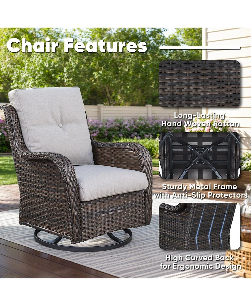 Gymojoy ArcLine Wicker Swivel Glider Outdoor Rocking Chair with CushionGuard Olefin Cushion and Side Table (3-Piece