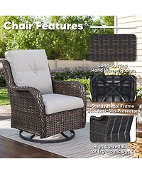 Gymojoy ArcLine Wicker Swivel Glider Outdoor Rocking Chair with CushionGuard Olefin Cushion and Side Table (3-Piece