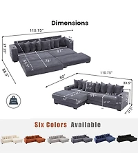 Streamdale Furniture Corduroy L-Shaped Sectional Sofa with Ottoman, Pillows & Cup Holders