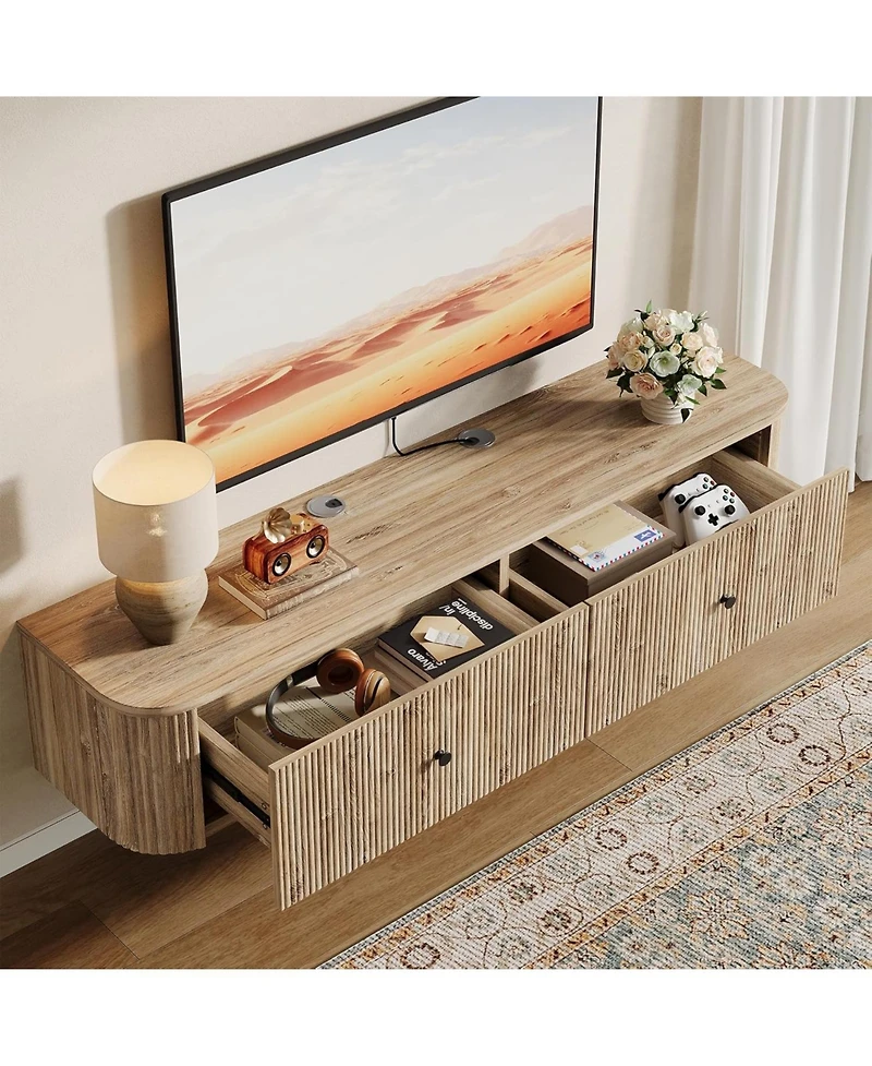 Tribesigns Floating Tv Stand Wall Mounted, with 2 Fluted Drawers