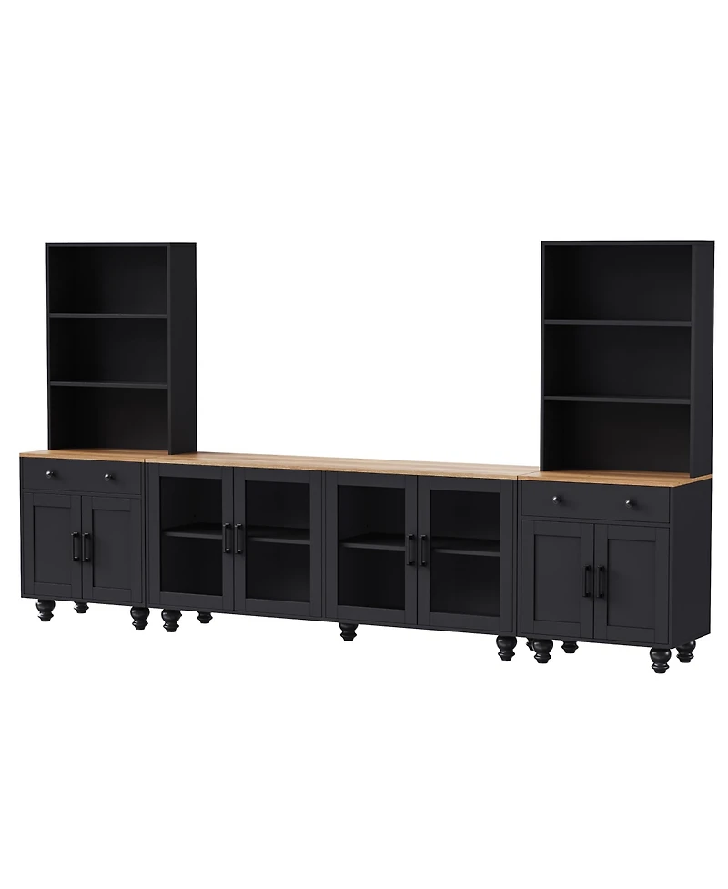 Streamdale Farmhouse Tv Stand with Gourd-Shaped Legs & Bookshelves, White