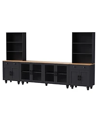 Streamdale Farmhouse Tv Stand with Gourd-Shaped Legs & Bookshelves, White