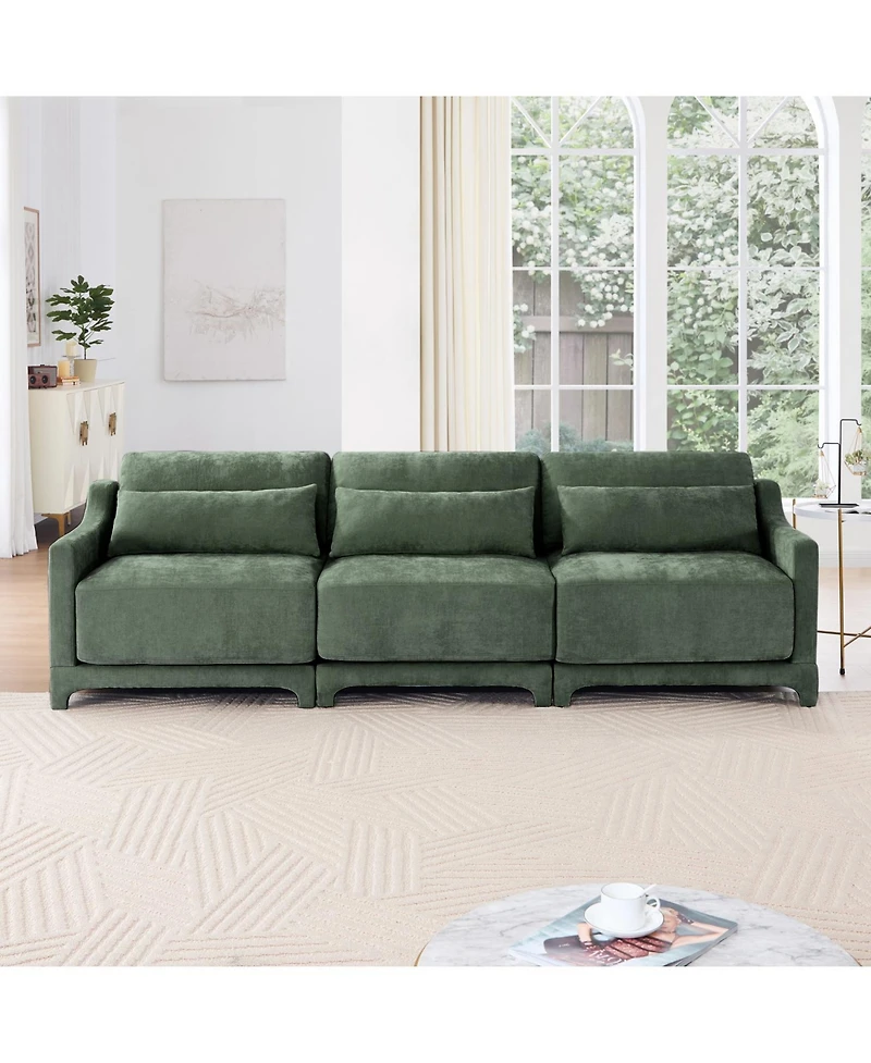 Streamdale Furniture Chenille 3-Seater Sofa w/ Lumbar Pillow - Green