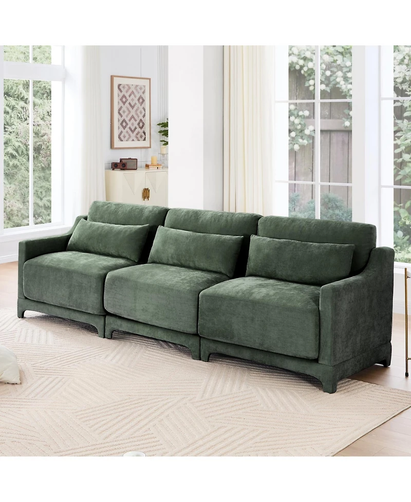 Streamdale Furniture Chenille 3-Seater Sofa w/ Lumbar Pillow - Green