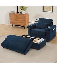 Streamdale Furniture Modern Armchair Chaise Lounge Sofa w/ Ottoman, Usb Ports, Cup & Phone Holders - Blue