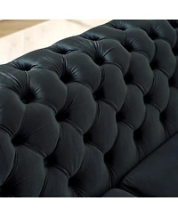 Streamdale Furniture L-Shaped Chesterfield Sectional Sofa, Velvet, Gold Accents, Black