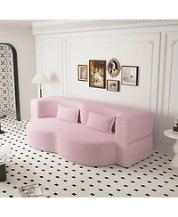 Streamdale Furniture Streamdale Pink Teddy Fabric Convertible Floor Sofa Bed
