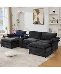 Streamdale Furniture Streamdale U-Shaped Sectional Sofa w/ Storage, Wireless Charging, Bluetooth & Footstools