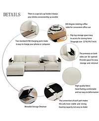 Streamdale Furniture Oversized L-Shaped Sectional Sofa with Drop Down Table & Storage Ottoman